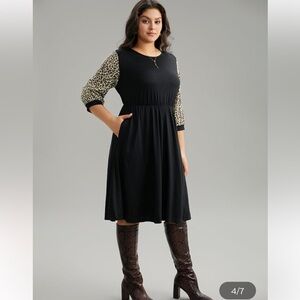 leopard patchwork pocket dress